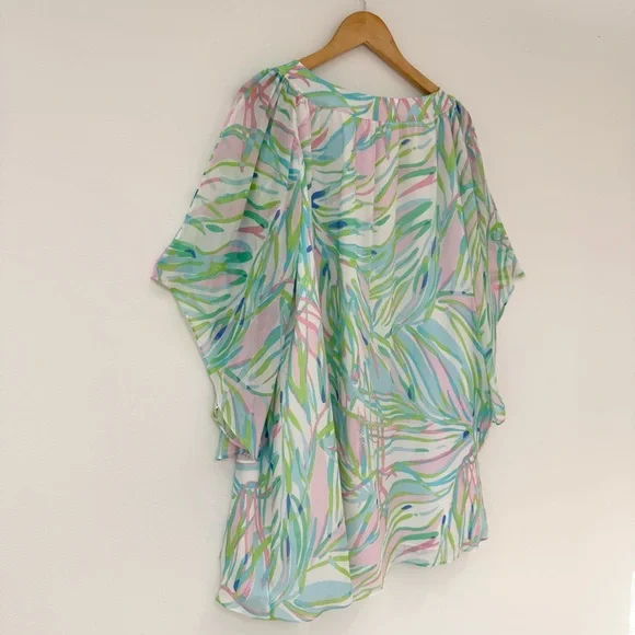 Lilly Pulitzer Silk Marietta Caftan Mini Dress in Salute Print Bell Sleeve Sz M - Picture 10 of 16